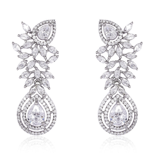 Pair of diamond earrings on a white background