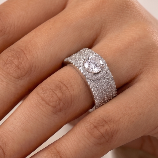 Solitaire Band Cocktail Ring - Silver - 0.85 CT