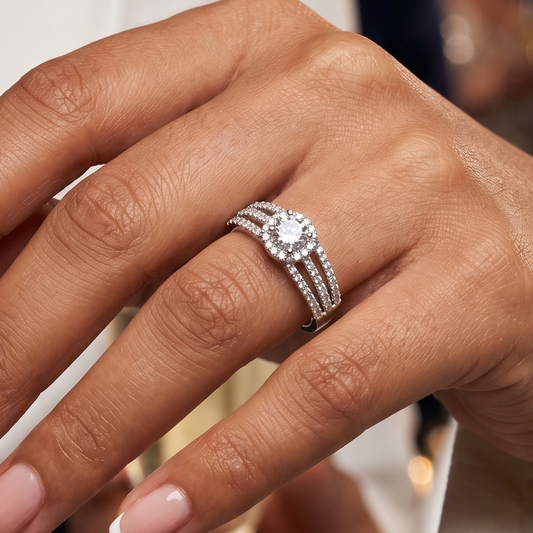 Solitaire with sleek band Diamond Ring - Silver - 0.18 CT