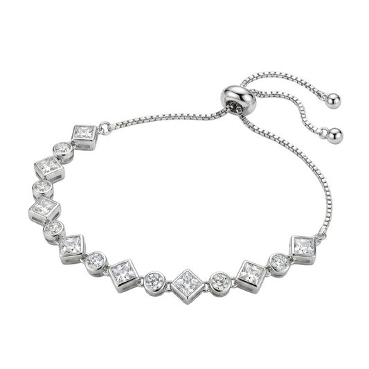 Aura - Princess Solitaire Diamond Bracelet - Silver