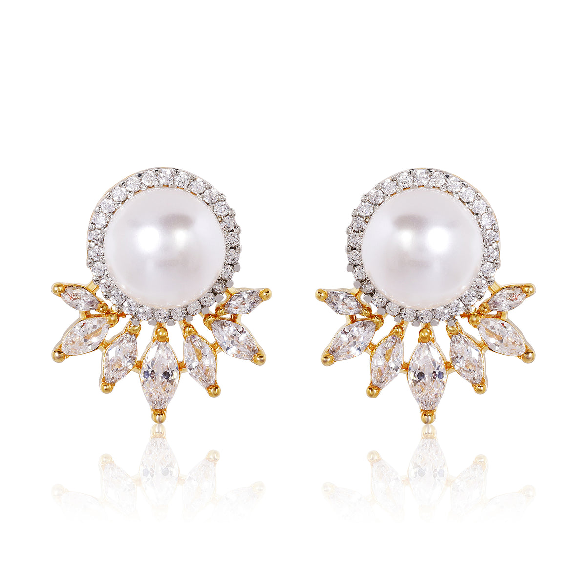 Safa Stud Earrings - Gold & Pearl