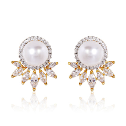 Safa Stud Earrings - Gold & Pearl
