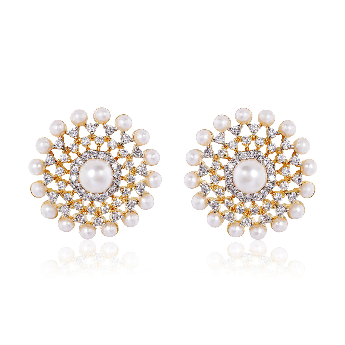 Noura Stud Earrings - Gold & Pearl