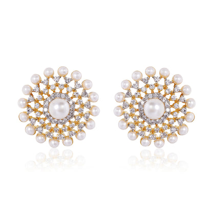 Noura Stud Earrings - Gold & Pearl
