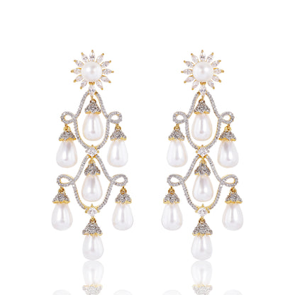Chandelier Diamond Danglers - Gold, Silver & Pearl