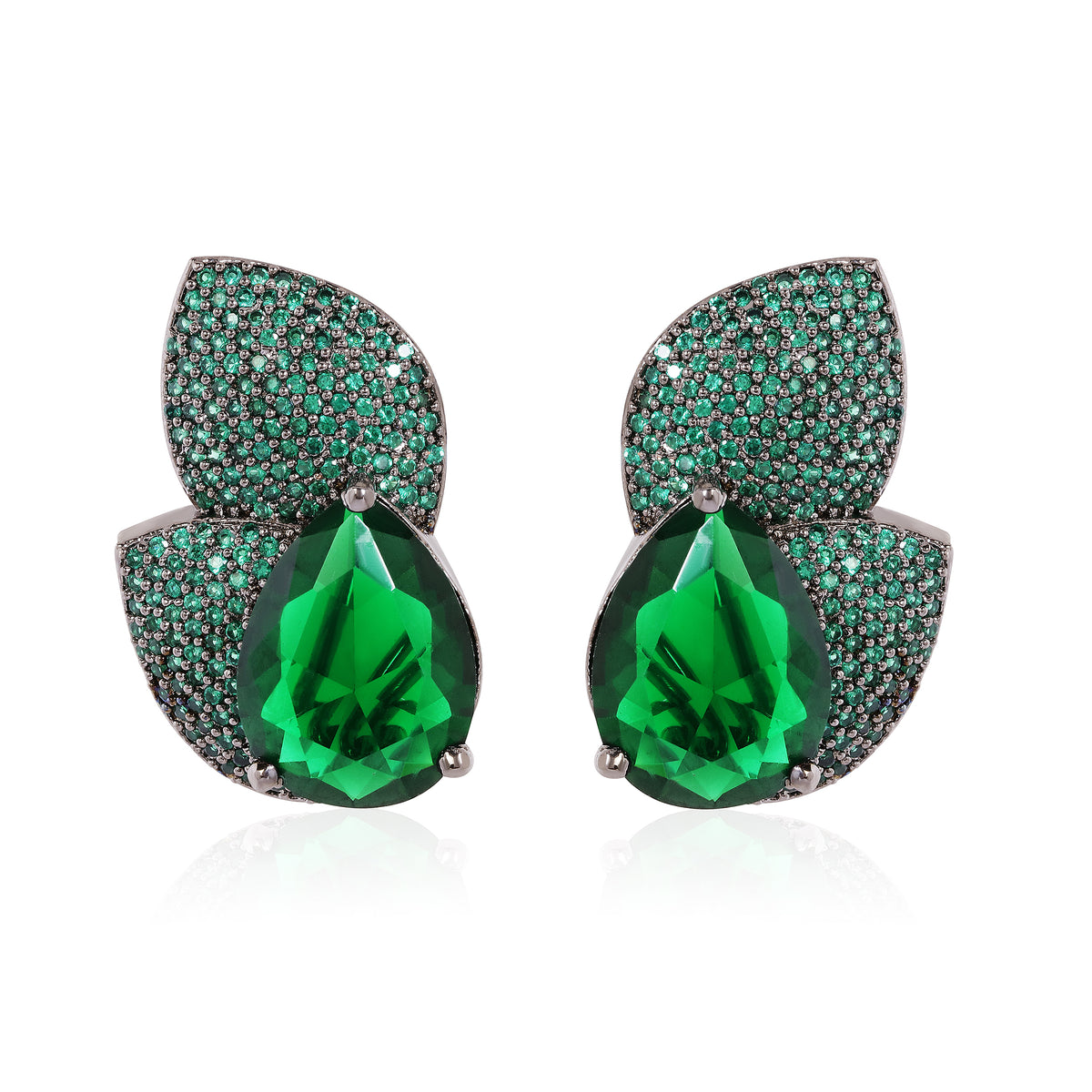 Gleam Petal Diamond Earrings - Green