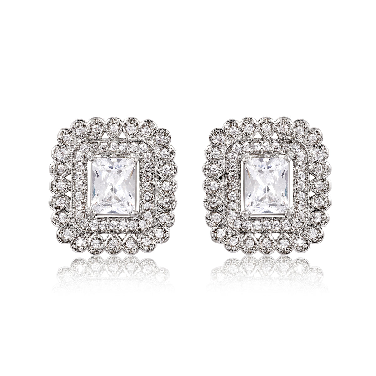 Frost Square Stud Earrings - Silver