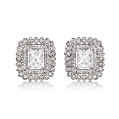 Frost Square Stud Earrings - Silver