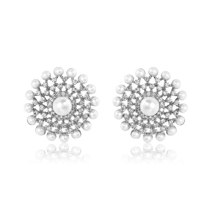 Noura Stud Earrings - Silver & Pearl