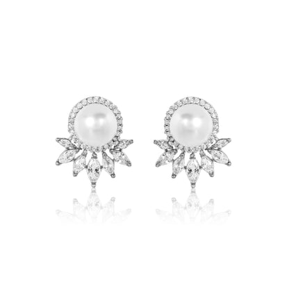 Safa Stud Earrings - Silver & Pearl