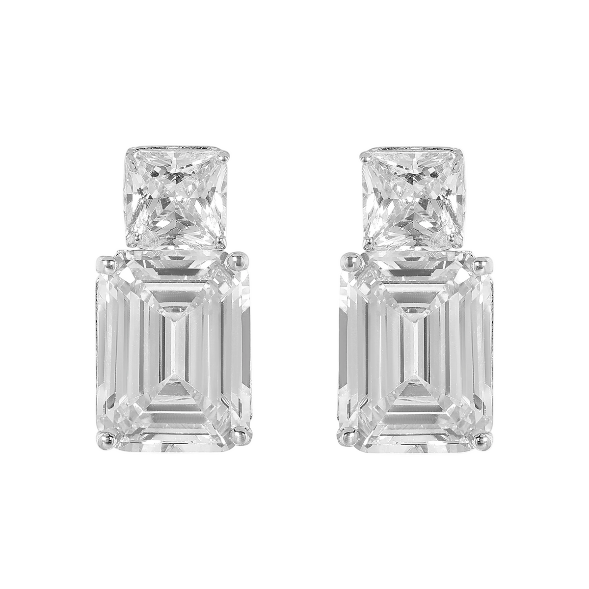 Pair of diamond earrings on a white background