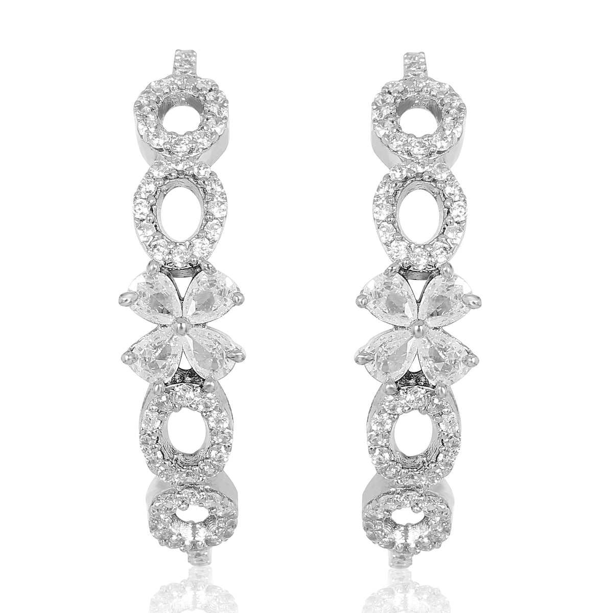 Pair of diamond earrings on a white background