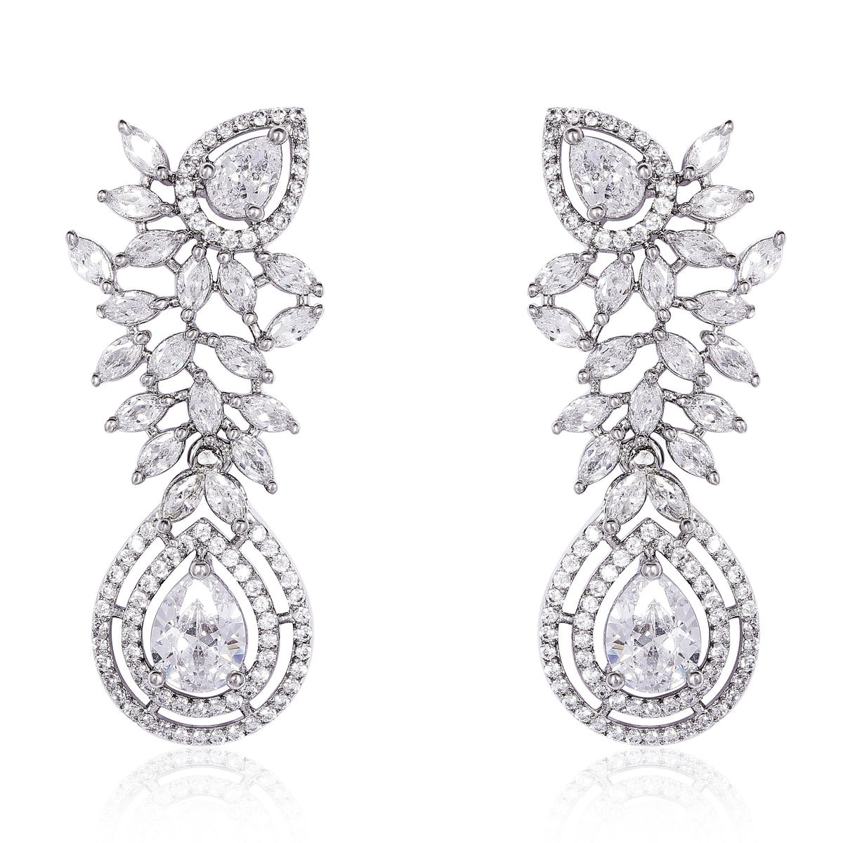 Pair of diamond earrings on a white background
