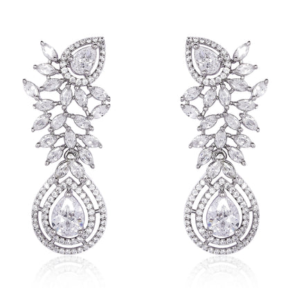 Pair of diamond earrings on a white background