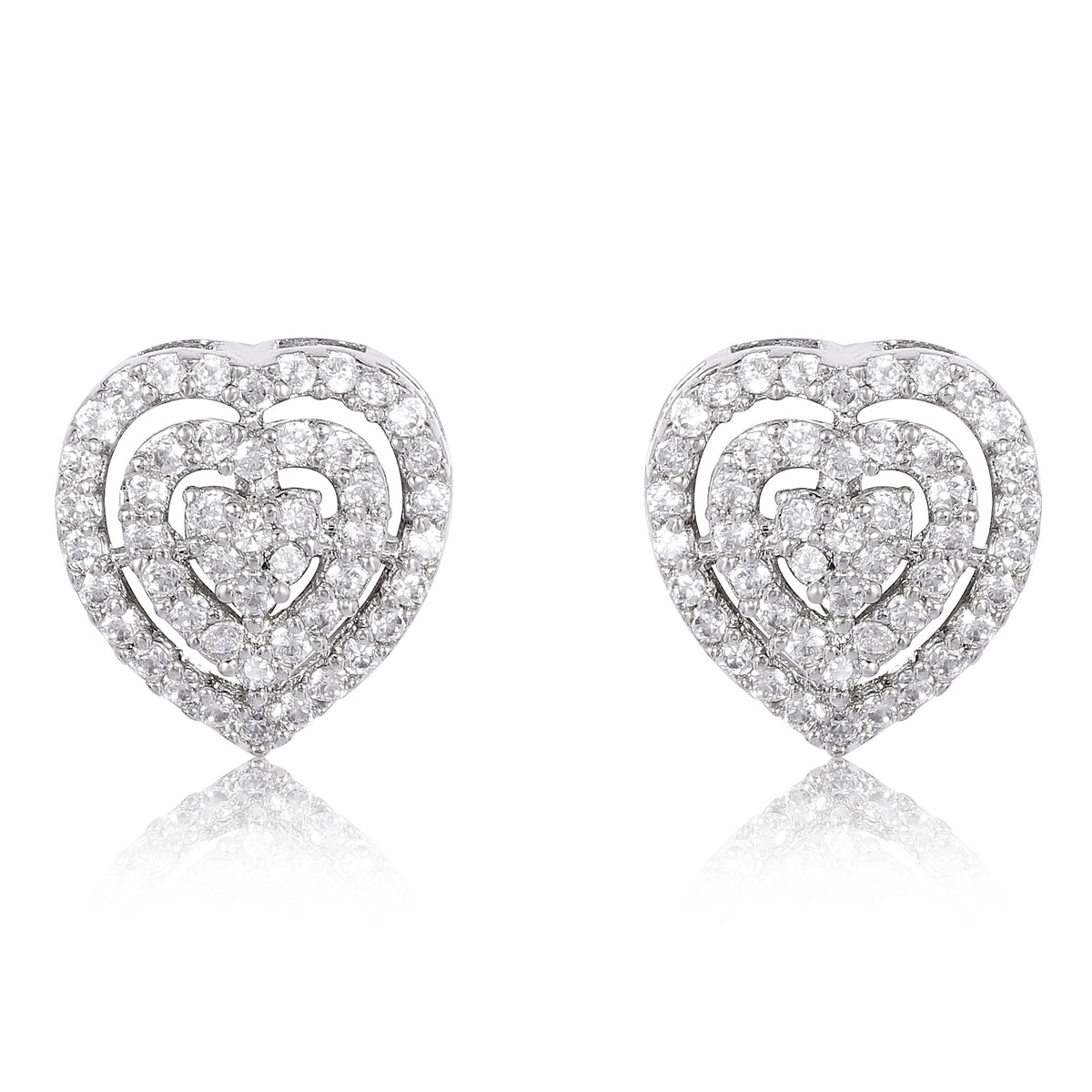 Diamond Heart Studs - Silver