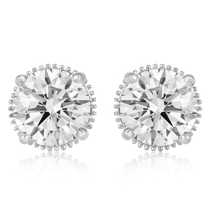 Gleaming Round Diamond Solitaire Studs - 2CT - Silver