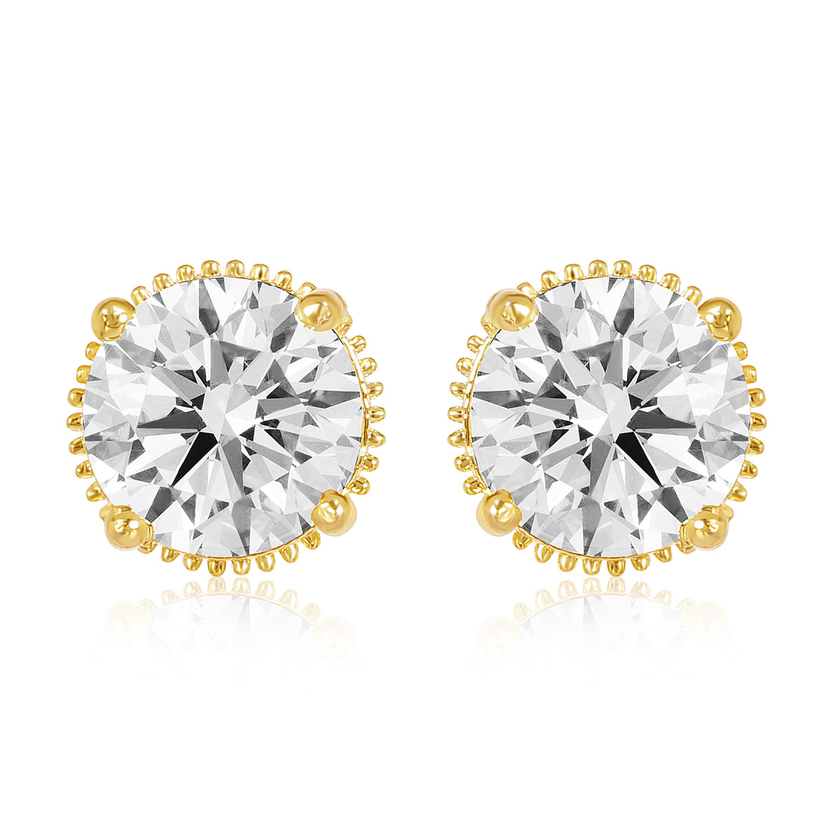 Gleaming Round Diamond Solitaire Studs - 2CT - Gold