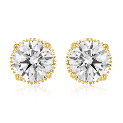Gleaming Round Diamond Solitaire Studs - 2CT - Gold