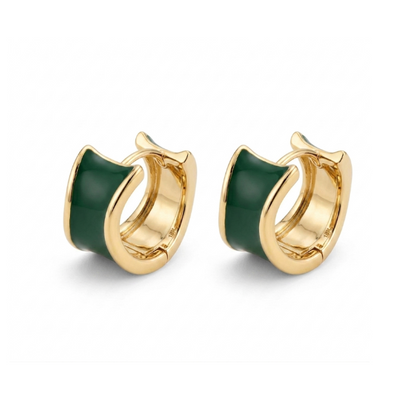 Green Enamel Gold Hoops