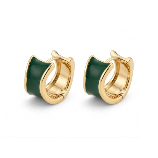 Green Enamel Gold Hoops