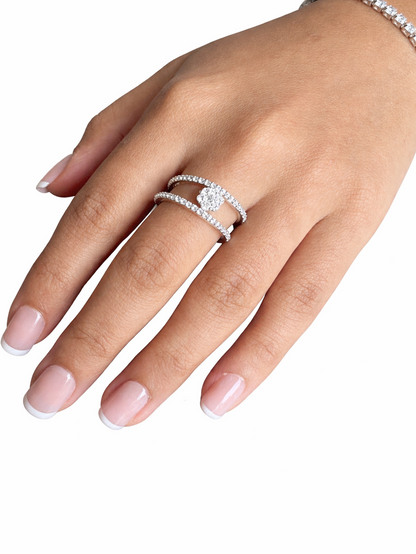 Diamond Flowers Ring - Silver