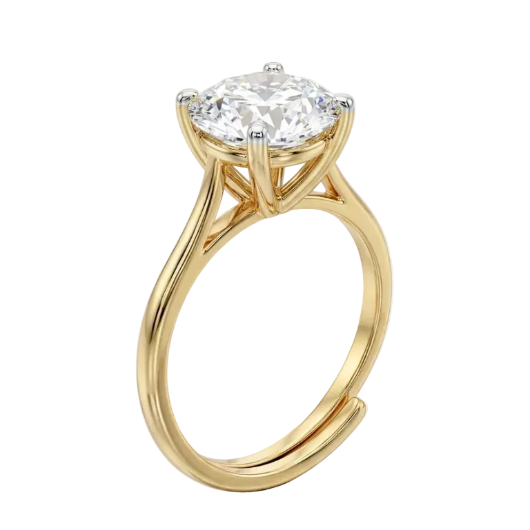 Gold ring with a large diamond on a white background