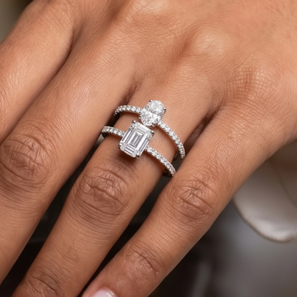 Lumina Dual Solitaire Ring - Silver