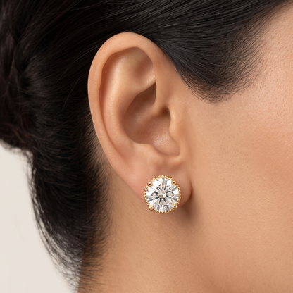 Gleaming Round Diamond Solitaire Studs - 2CT - Gold