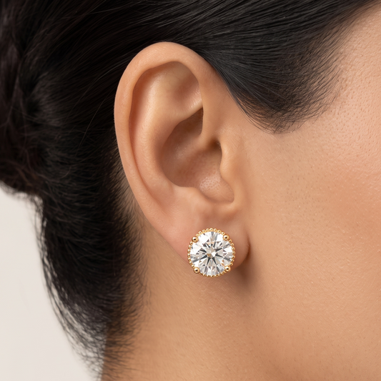 Gleaming Round Diamond Solitaire Studs - 2CT - Gold