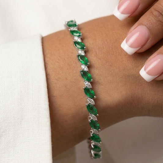 Emerald Marquise Tennis Bracelet - Silver
