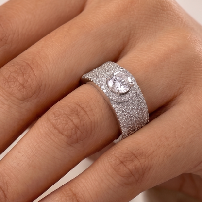 Solitaire Band Cocktail Ring - Silver - 0.85 CT