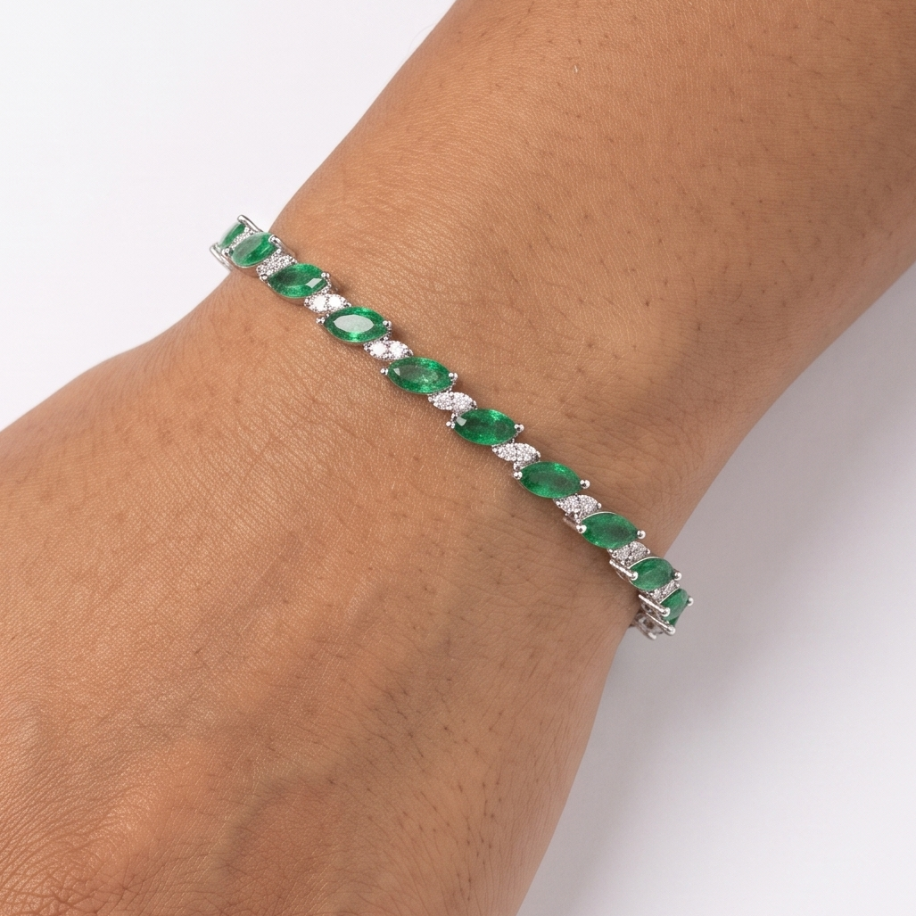 Emerald Marquise Tennis Bracelet - Silver