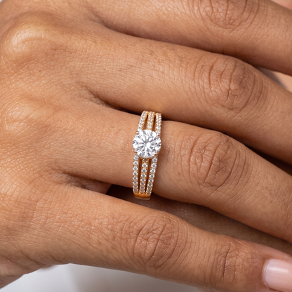 Solitaire with Sleek band Diamond Ring- 2 Tone - 0.18 CT