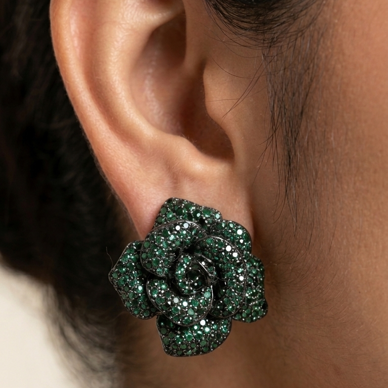 Rose stud earrings - Green