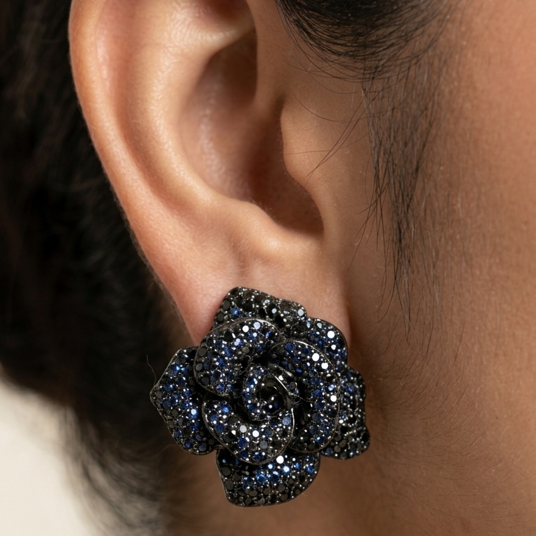 Rose stud earrings - Blue