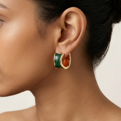 Green Enamel Gold Hoops