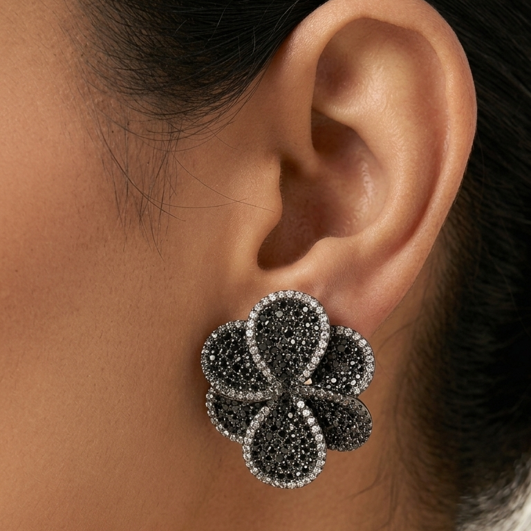 Crystal Buds Earrings - Black