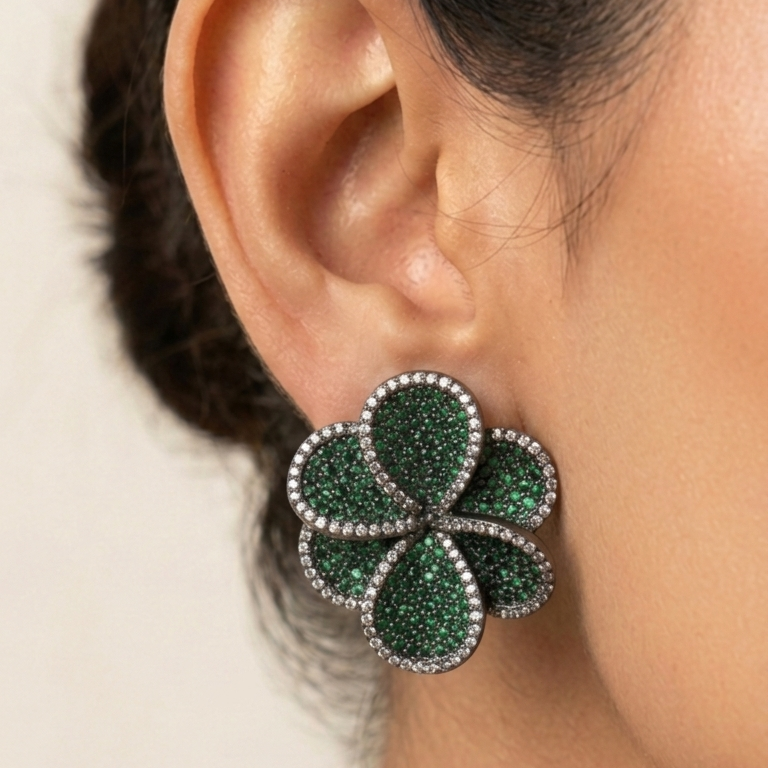 Crystal Buds Earrings - Green