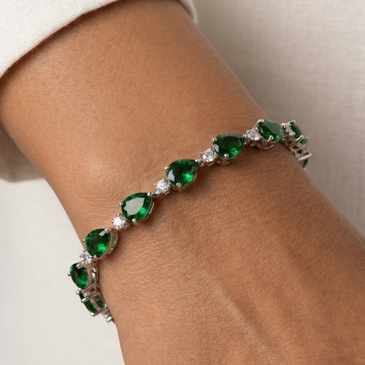 Emerald Green Diamond Bracelet - Silver