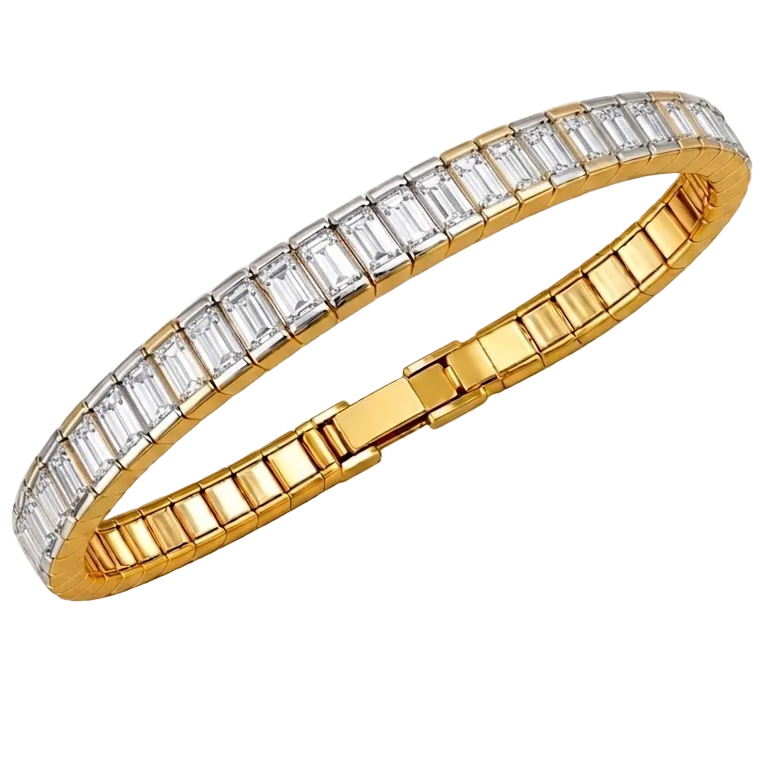 Gold bracelet with clear gemstones on a transparent background