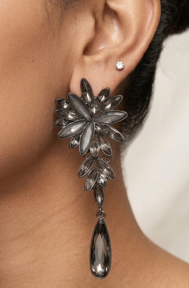 Swarovski Black Floral Danglers