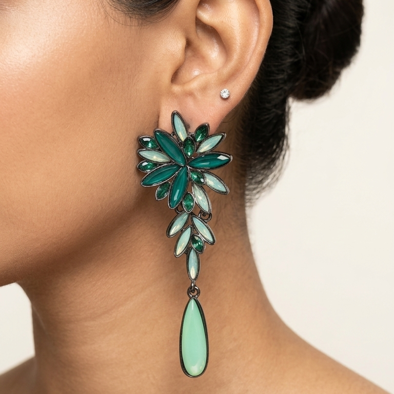 Swarovski stone Green Floral Danglers