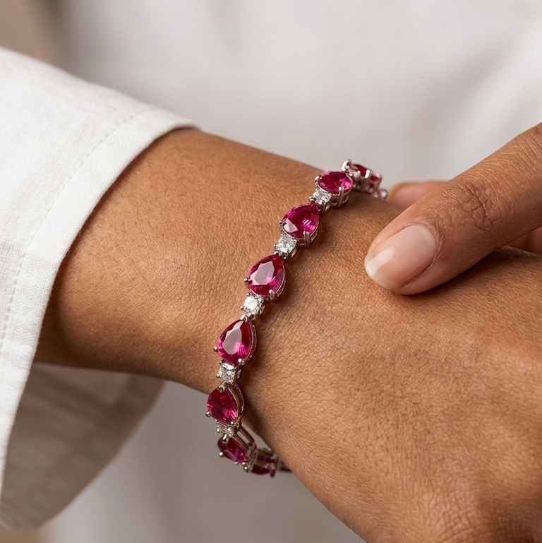 Ruby Red Diamond Bracelet - Silver