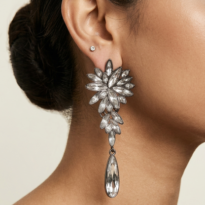 Swarovski stone Silver Floral Danglers