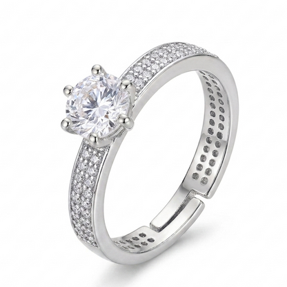 Sleek Band and Solitaire Ring - Silver - 1 CT