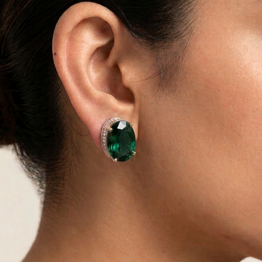 Bedazzled Stud Earrings - Green