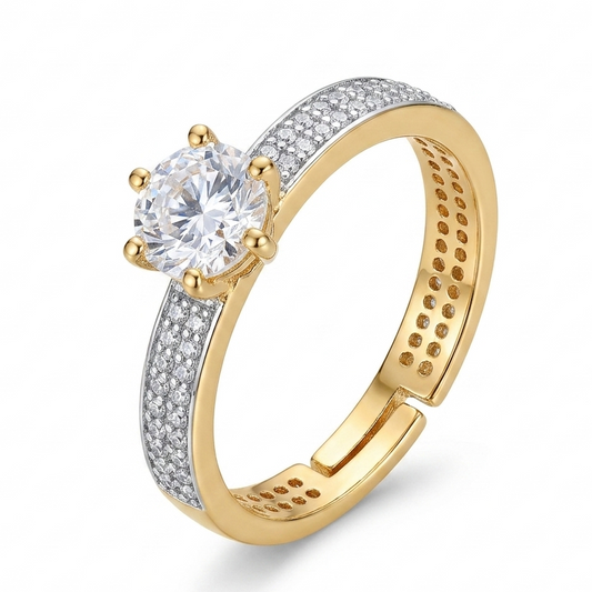 Sleek Band and Solitaire Ring - Gold (2 Tone) - 1 CT
