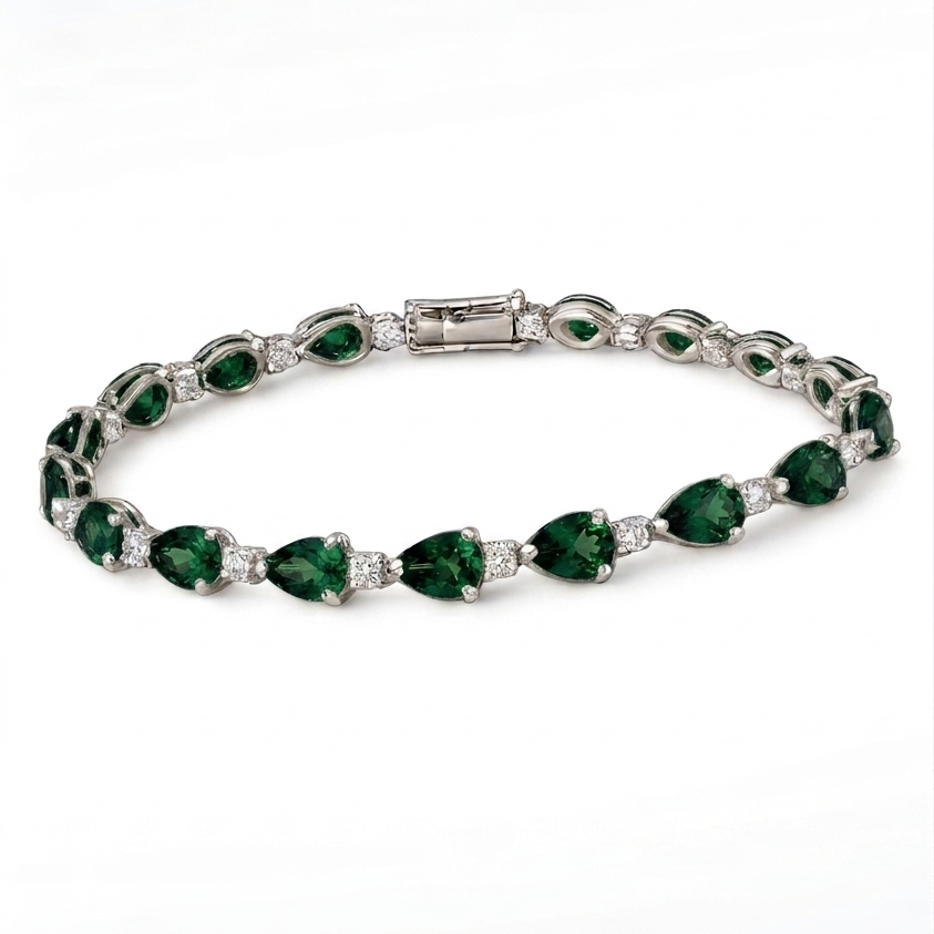 Emerald Green Diamond Bracelet - Silver