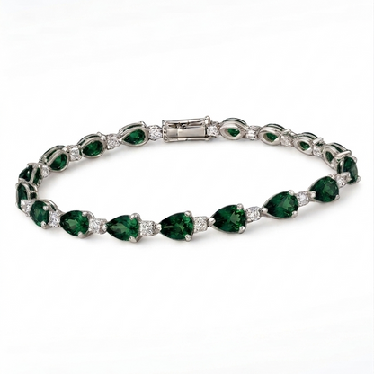 Emerald Green Diamond Bracelet - Silver