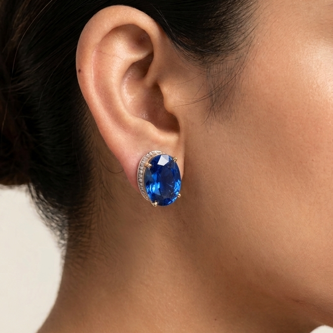 Bedazzled Stud Earrings - Blue